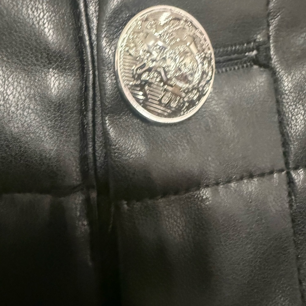 Black Leather Jacket with Silver Button